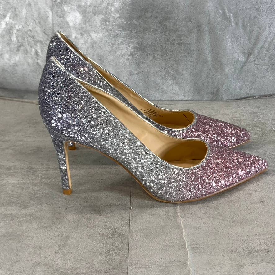 MARC FISHER Women's Silver/Pink Ombre Glitter Darreny Pointed-Toe Pumps SZ 8.5