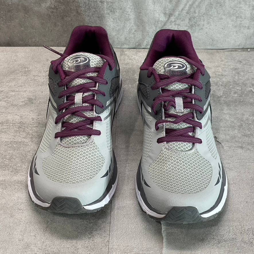 DR. SCHOLL'S Women's Grey-Burgundy Blitz Walking Lace-Up Sneakers SZ 9