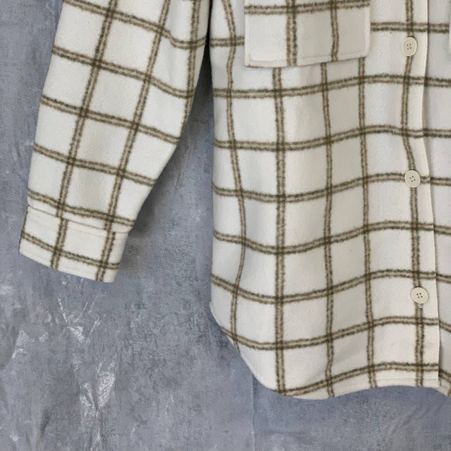 TREASURE & BOND Ivory Carsonpane Plaid Puff Sleeve Shirt Jacket SZ M