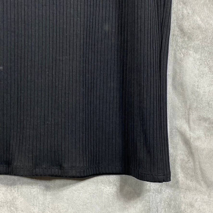 BAR III Women's Deep Black Straight-Neck Bungee-Strap Ribbed Dress SZ XL