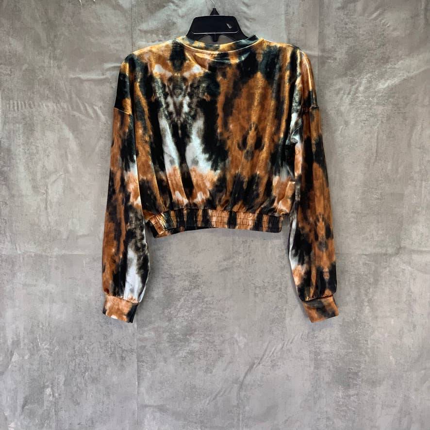 TOPSHOP Orange Tie Dye Long Sleeve Velour Crop Sweatshirt Stretch Top SZ 2