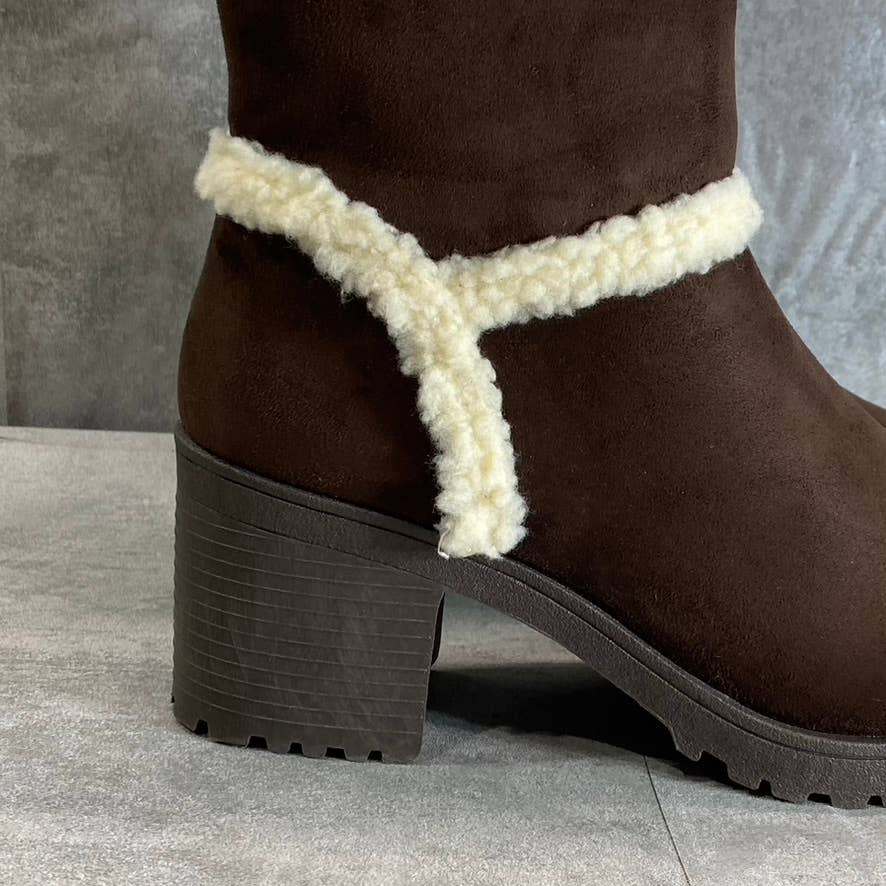OLIVIA MILLER Women's Brown Faux-Sterling Trim Round-Toe Block-Heel Booties