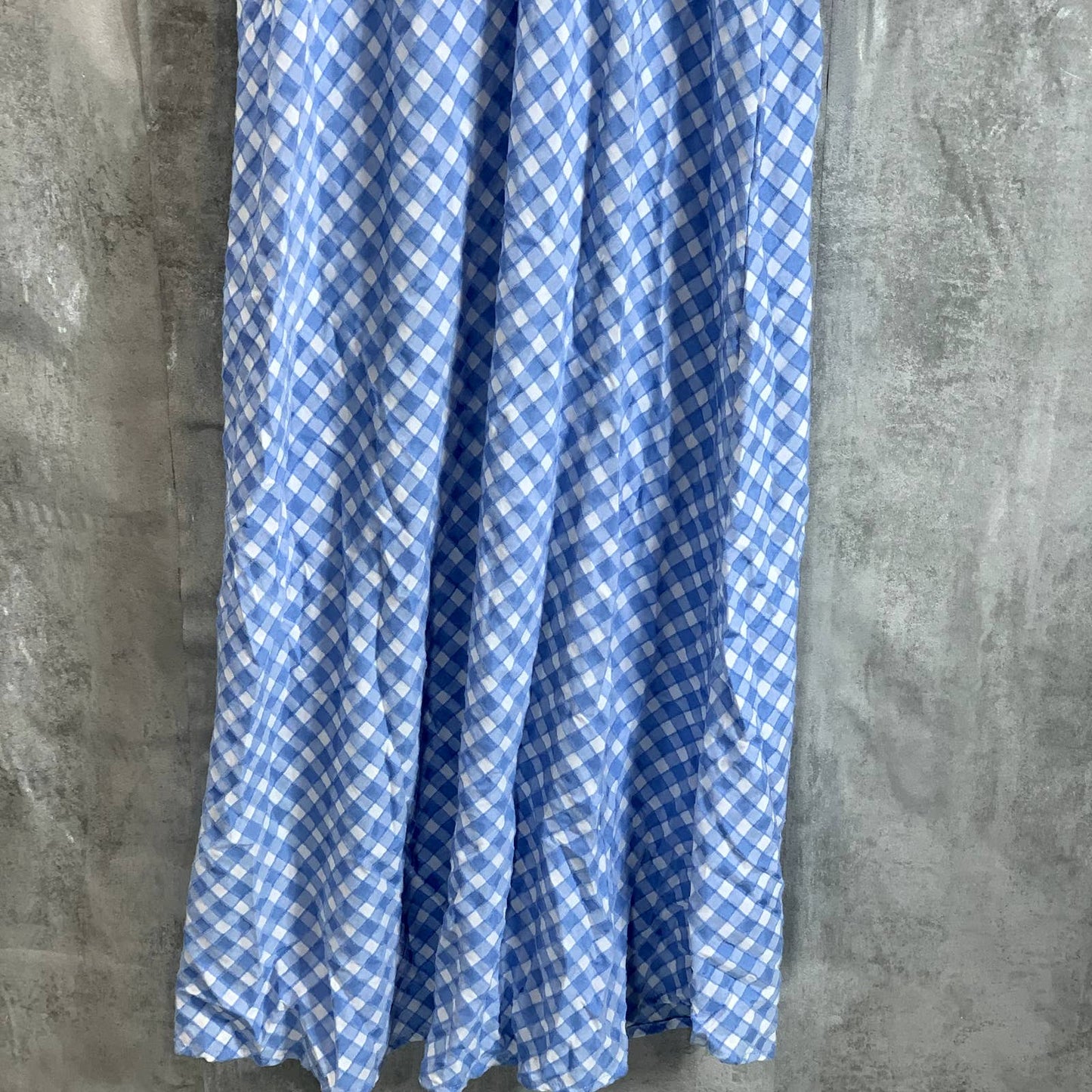 BETSEY JOHNSON Women's Placid Blue Gingham V-Neck Puff-Sleeve Snap Midi Shirt