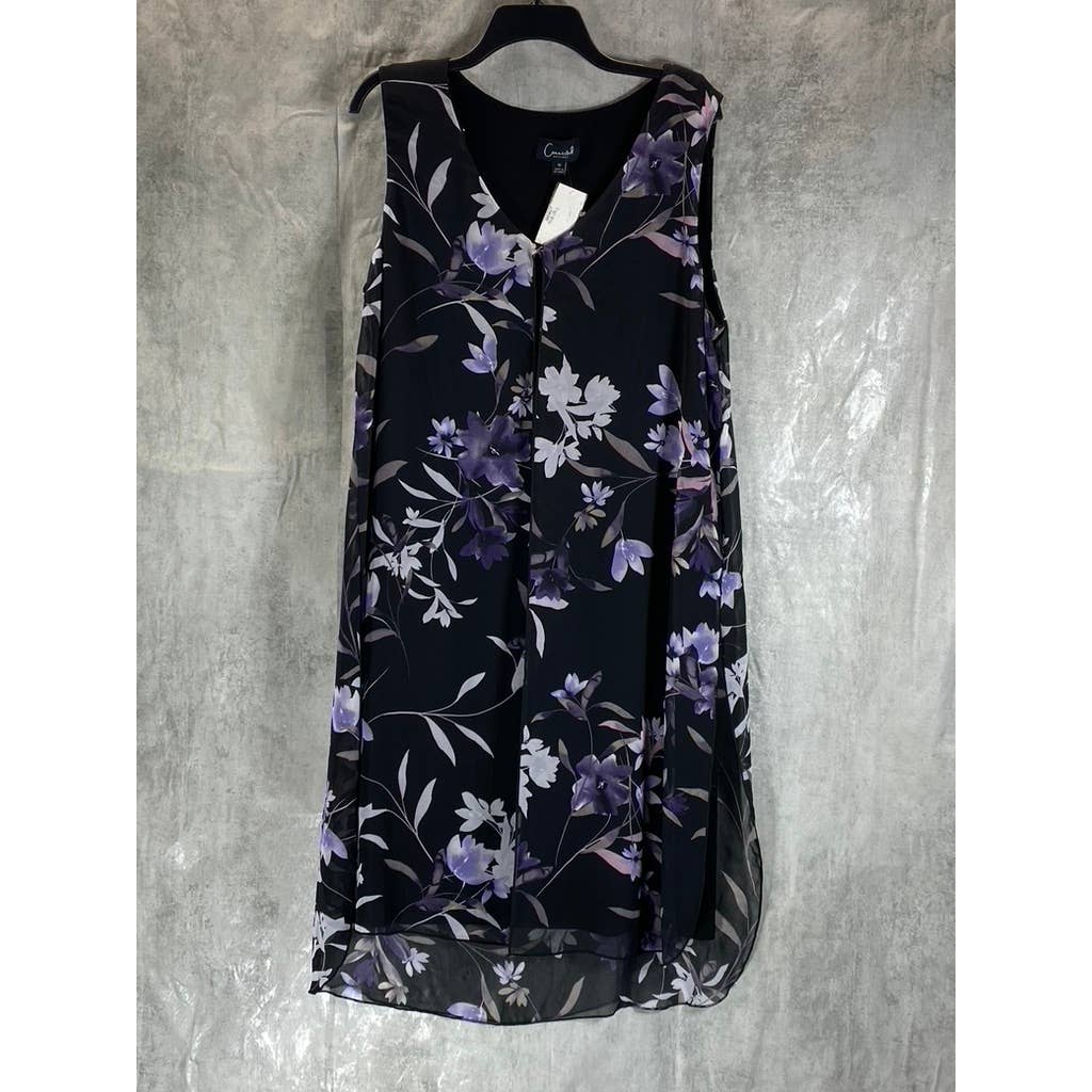 CONNECTED APPAREL Women's Grape Floral-Print Sleeveless Chiffon Overlay Dress