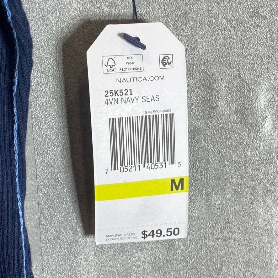 NAUTICA Women's Navy Split Spread Collar Ribbed Short Sleeve Polo Top SZ M