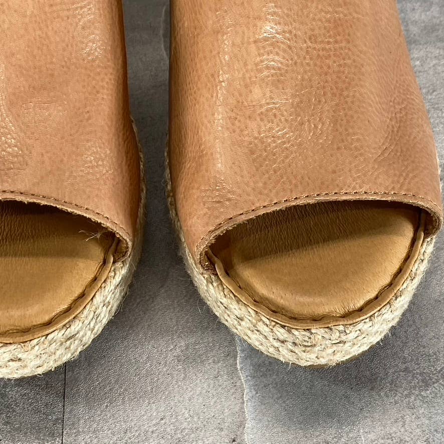 BORN Women's Tan Leather Lilah Round-Toe Slip-On Wedge Platform Sandals SZ 9