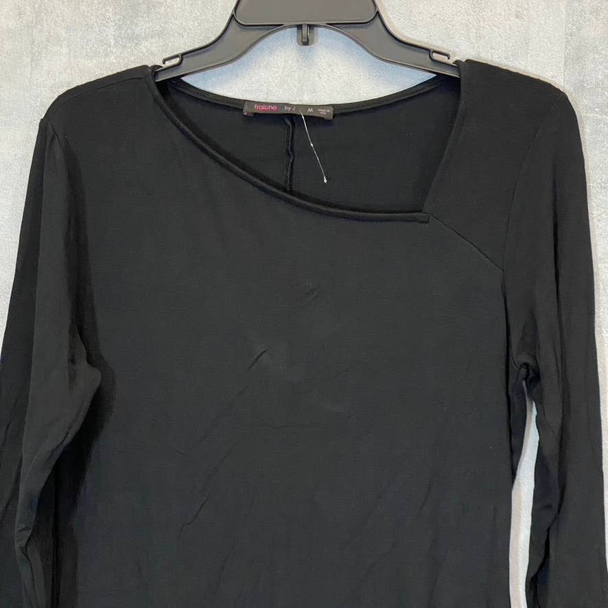 FRAICHE BY J Women's Solid Black Asymmetrical Neck Long Sleeve Sheath Dress SZ M