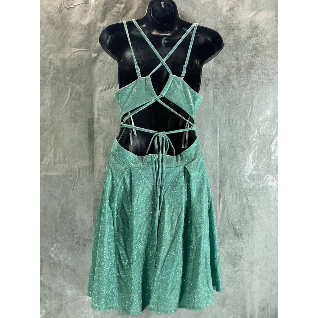 B. DARLIN Juniors' Mint Glitter Knit Sweetheart Neckline Pocketed Dress SZ 9/10