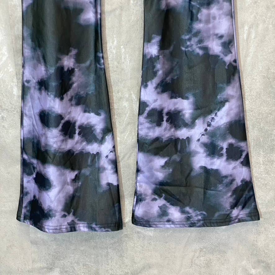 TOPSHOP Women's Petite Black/Purple Tie-Dye Wide Leg Pull-on Pants SZ 8