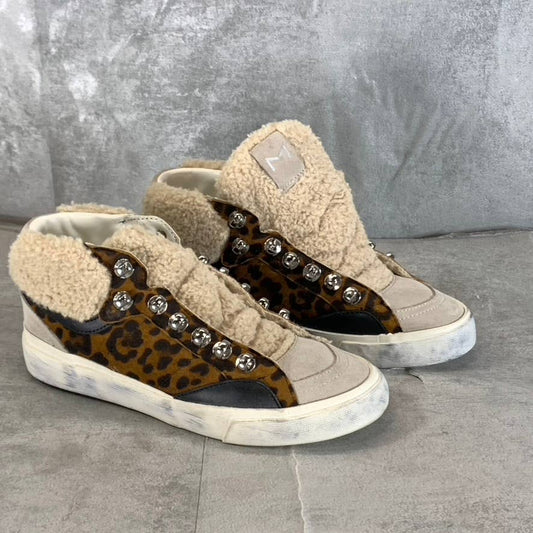 MARC FISHER LTD Women's Animal Print Beige Merin Faux-Fur Lace-Up Sneakers SZ 5