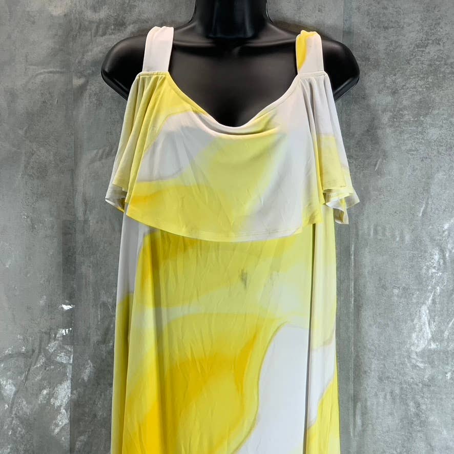 JM COLLECTION Women's Primrose Yellow Combo Ruffled Cold-Shoulder Mini Dress