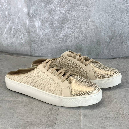 KAANAS Women's Off-White Faro Snake Embossed Metallic Slip-On Shoes SZ 11