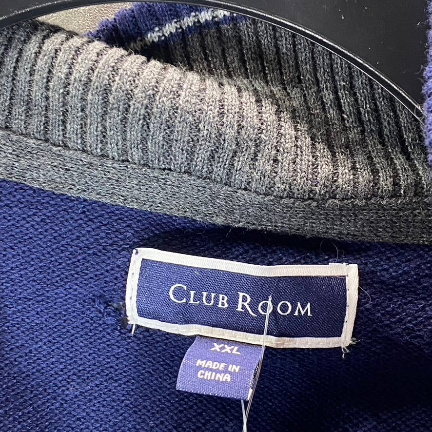 CLUB ROOM Men's Navy Quarter-Zip Stand-Collar Textured Cotton Sweater SZ 2XL
