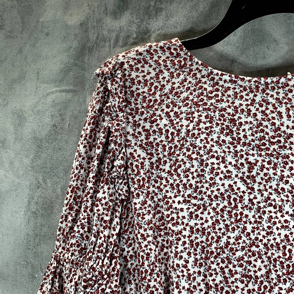 1.STATE Women's Peplum Ditsy Floral-Print Crewneck Short Sleeve Peplum Top SZ XS