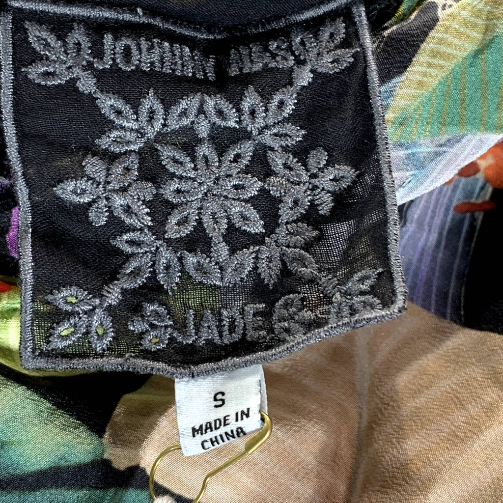 JOHNNY WAS Women's Multi Shari Tropical-Print Silk Square-Neck Mini Dress SZ S