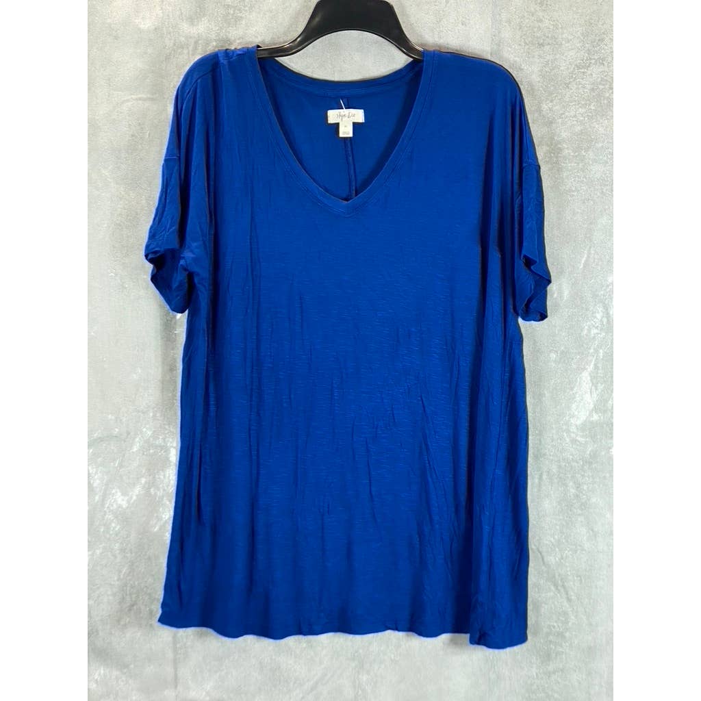 STYLE & CO Women's Blue Solid V-Neck Drapey Short-Sleeve T-Shirt SZ XL