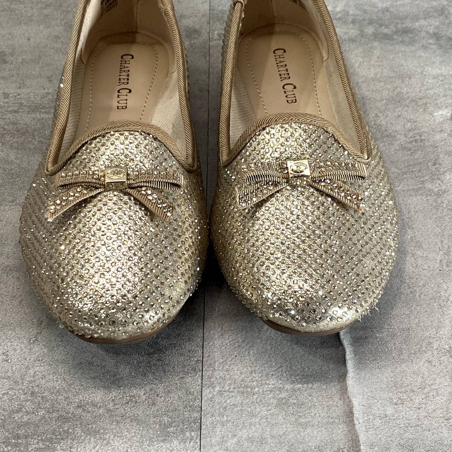 CHARTER CLUB Women's Gold Kimii Rhinestone Round-Toe Deconstruction Loafers