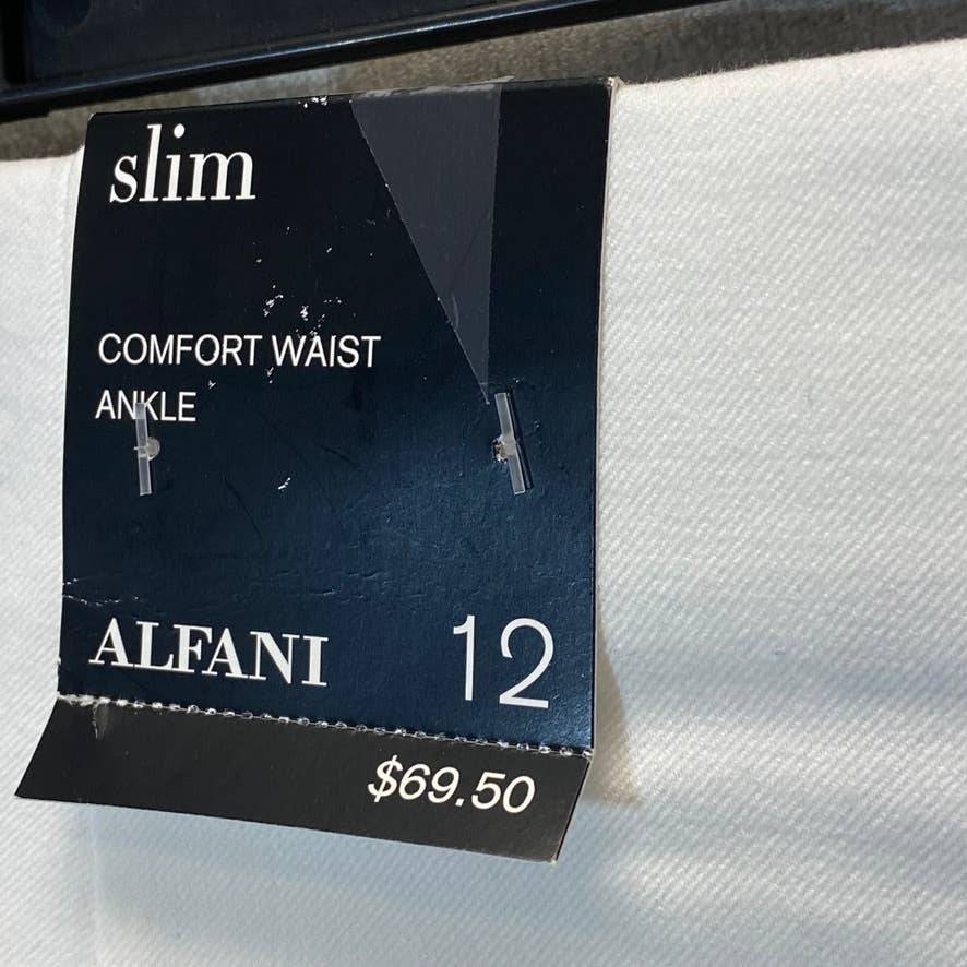 ALFANI Women's Bright White Comfort High-Rise Fringe-Hem Pull-On Pants SZ 12