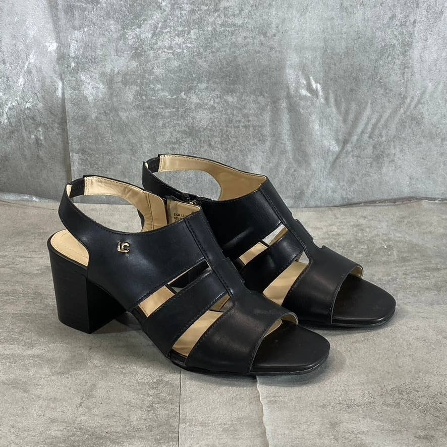 LIZ CLAIBORNE Women's Black Faux-Leather Strappy Bowen Block-Heel Sandals SZ 6.5