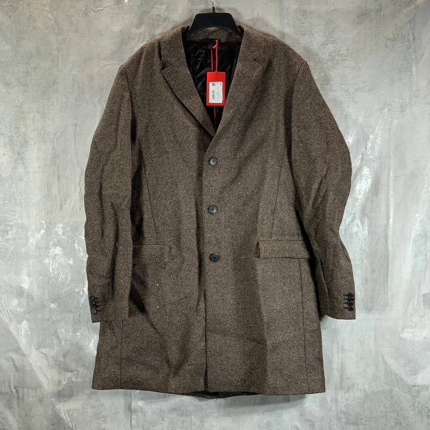 HUGO BOSS Men's Brown Slim-Fit Migor Patterned Stretch 3-Button Overcoat SZ 44R