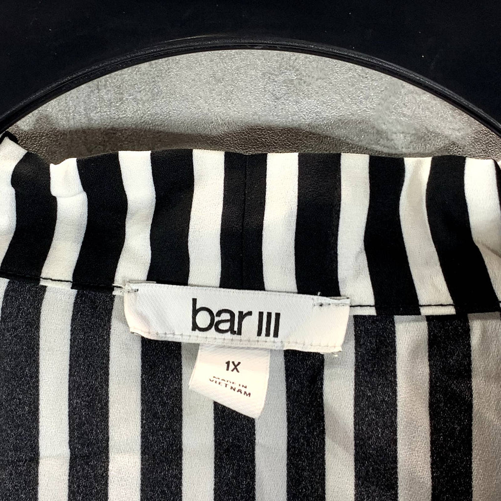 BAR III Women's Plus Size Black/Lily Striped Tie-Neck Hi-Low Top SZ 1X