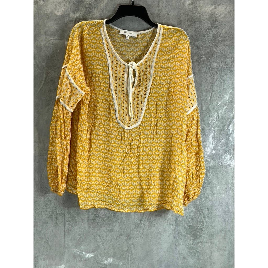 FEVER Women's Mango Mojito Embroidered Peasant Balloon Long-Sleeve Top SZ L