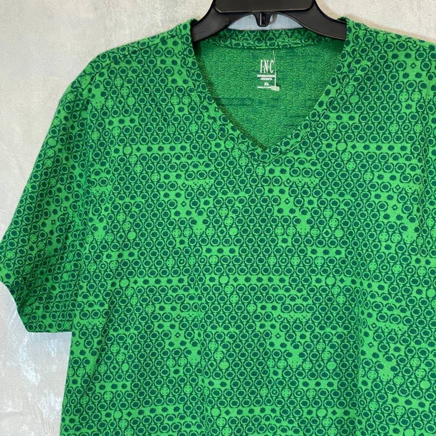 INC INTERNATIONAL CONCEPTS Women's Green Printed V-Neck Short Sleeve Top SZ XL