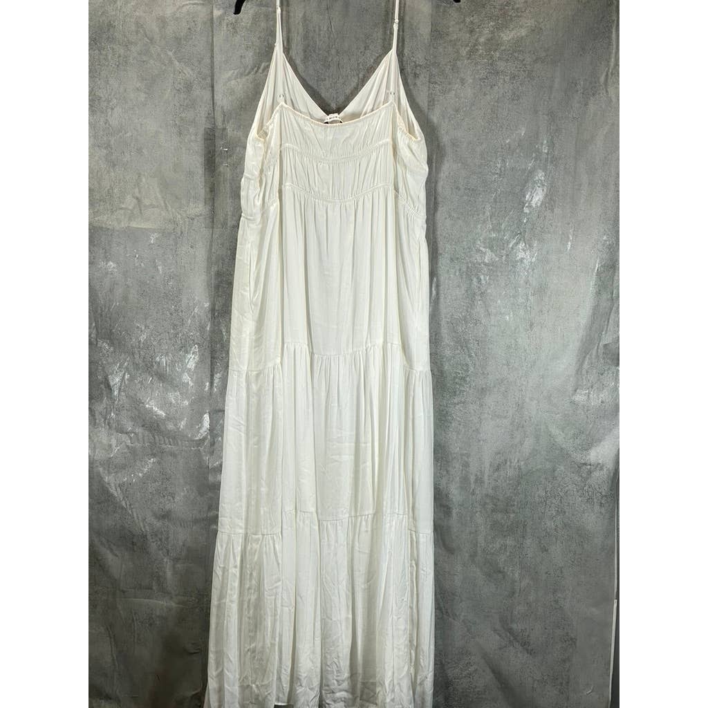 AND NOW THIS Women's Cream V-Neck Cutout Adjustable Strap Tiered Maxi Dress SZXL