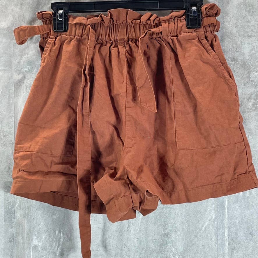AND NOW THIS Women's Mocha Belted Paperbag Waist Pull-On Shorts SZ M