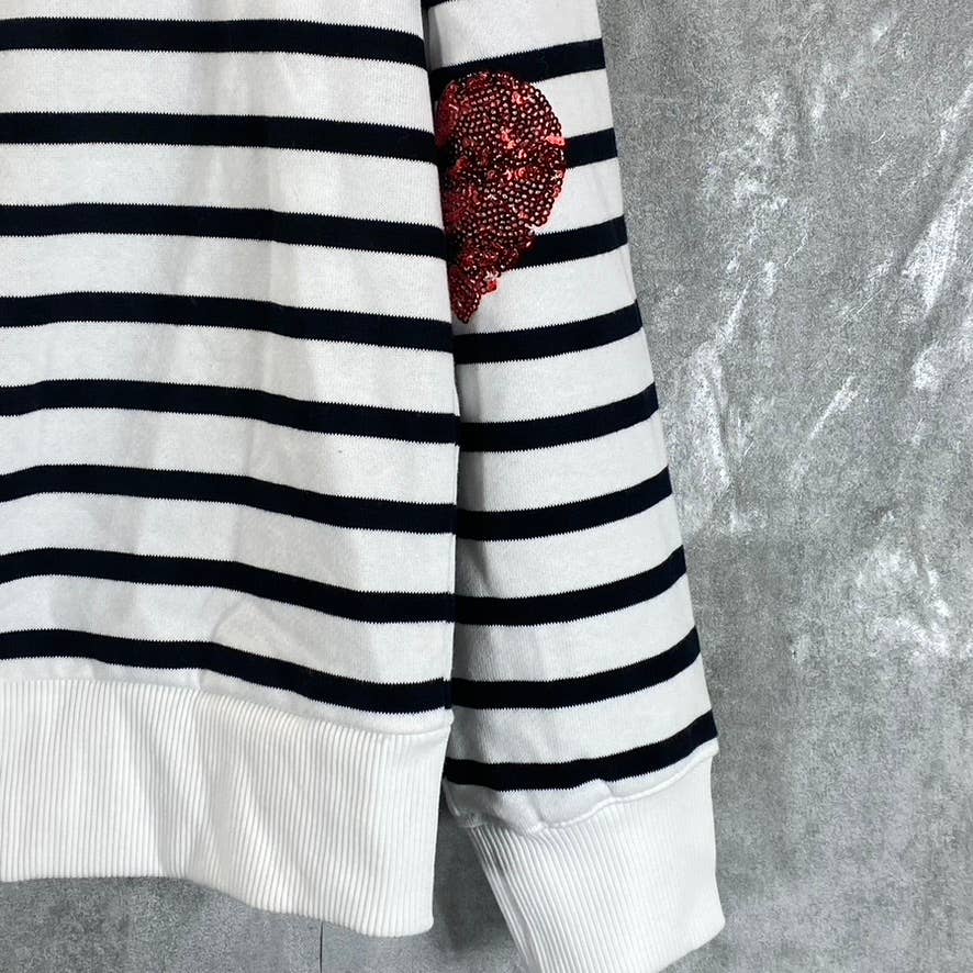 CHARTER CLUB Women's Petite Black-White Striped Sequin-Applique Sweatshirt SZP/L