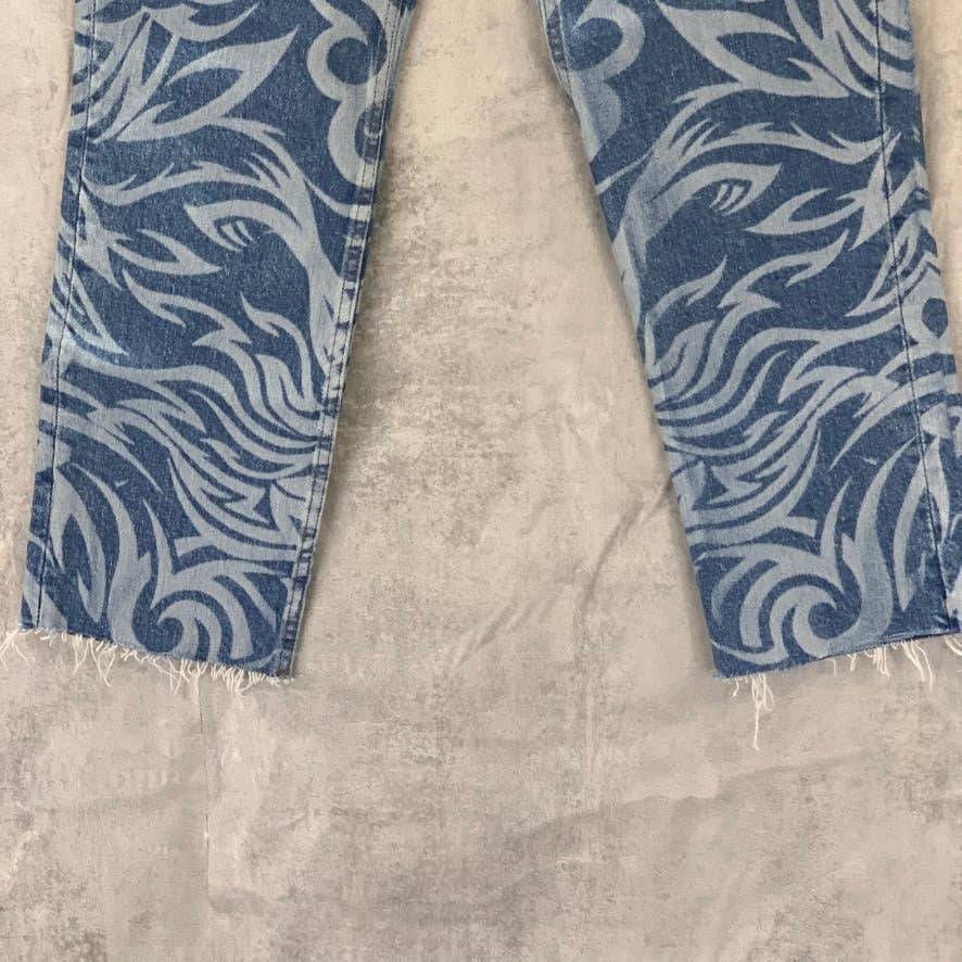 TOPSHOP Laser Print Raw Hem High Waist Crop Straight Leg Jeans SZ 4