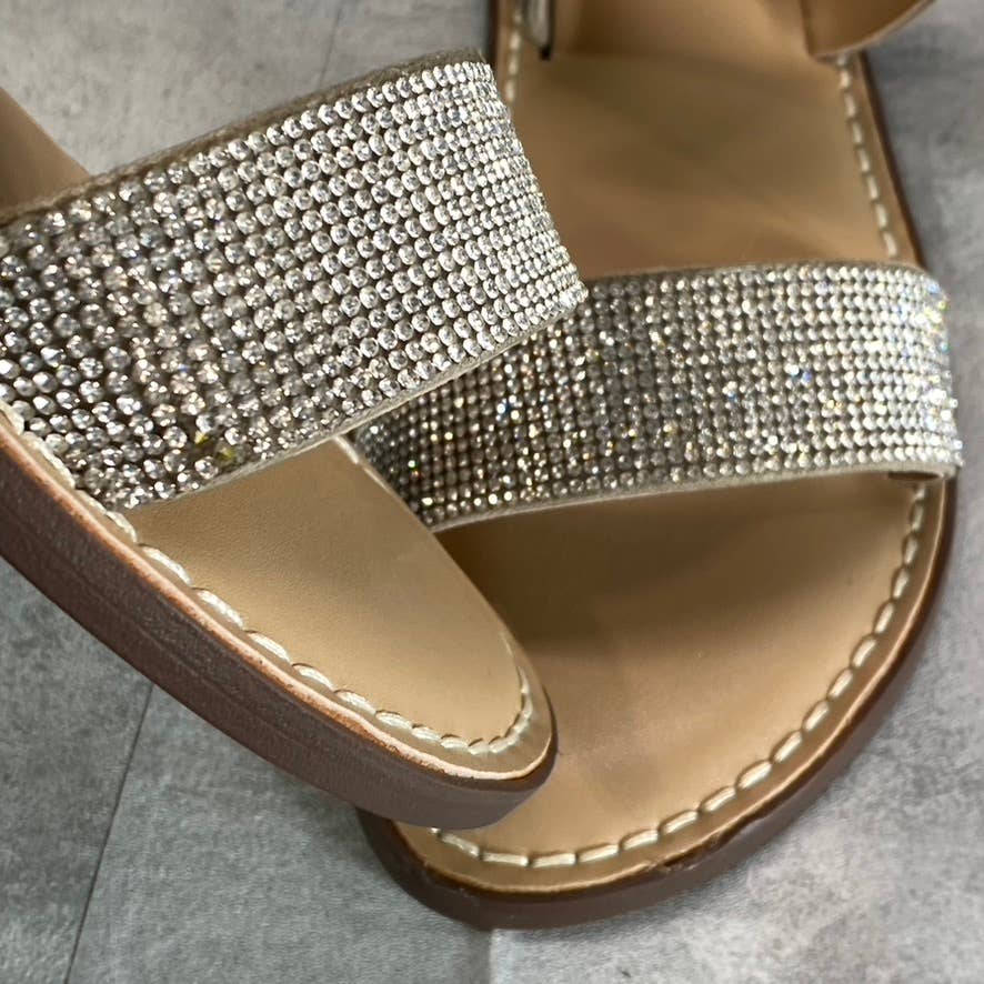 WILD PAIR Women's Sliver Bling Embellished Double-Strap Ginnie Slide Sandals SZ9
