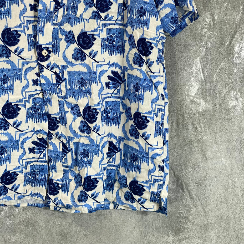 CLUB ROOM Men's Blue Casa Grand Floral-Print Button-Up Short-Sleeve Shirt SZ M