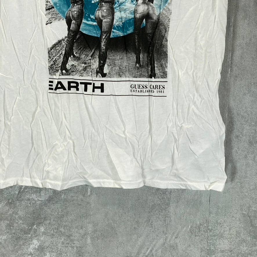 GUESS Women's Pure White Earth Graphic Crewneck Short-Sleeve T-Shirt SZ XS