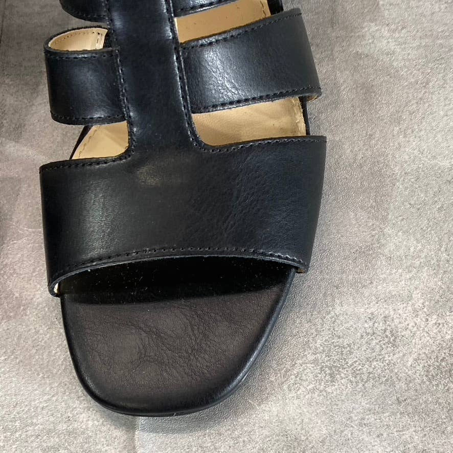 LIZ CLAIBORNE Women's Black Faux-Leather Strappy Bowen Block-Heel Sandals SZ 6.5