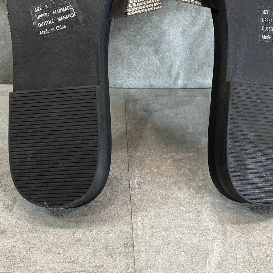 OLIVIA MILLER Women's Black Saltspring Rhinestone Embellished Strap Slide Sandals SZ 8