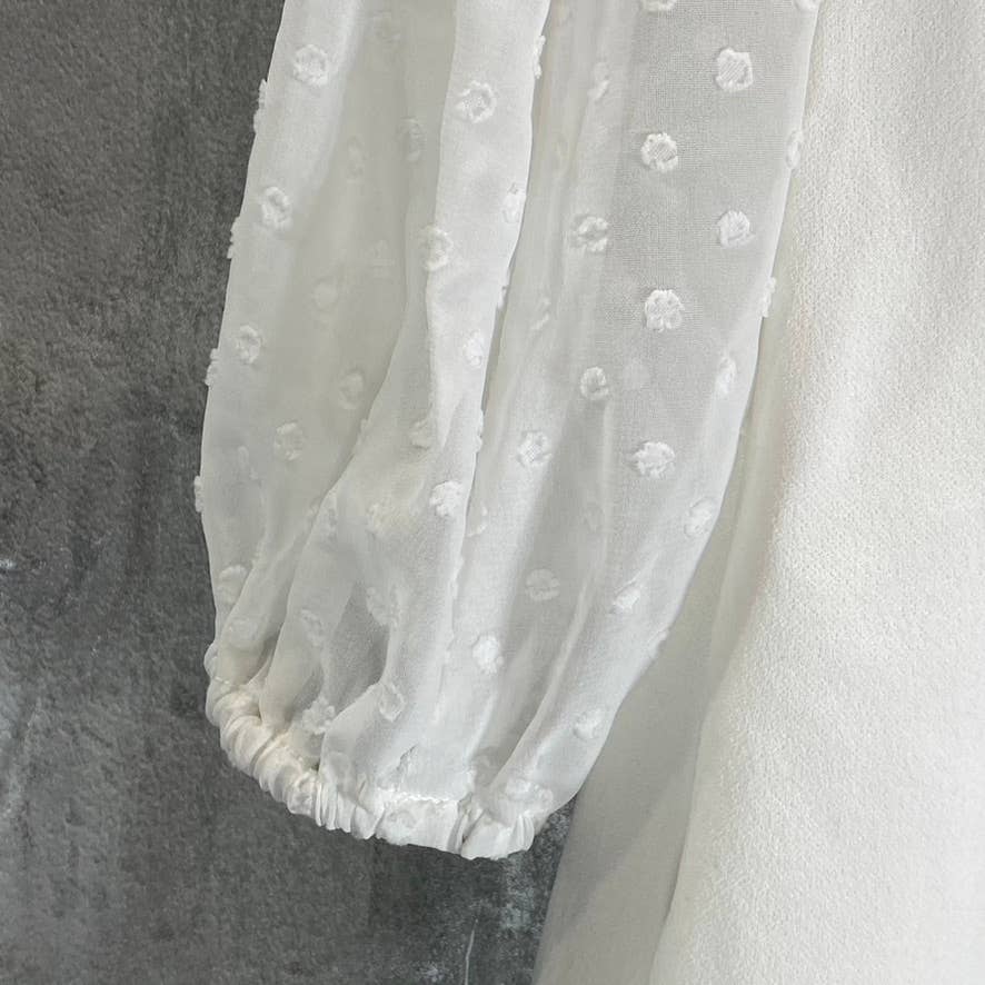 DKNY Women's Cream Illusion Dotted 3/4 Sleeve Crewneck Crepe Shift Mini Dress