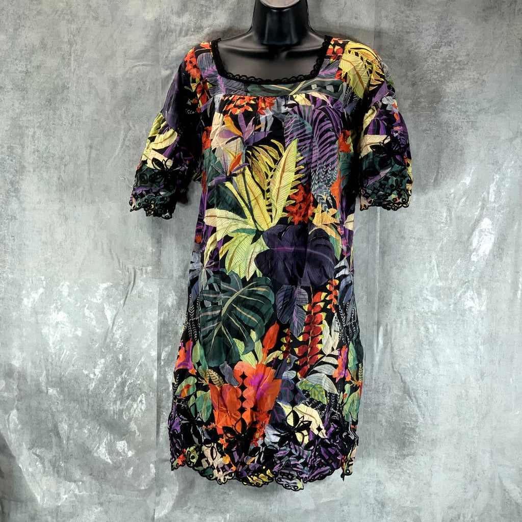 JOHNNY WAS Women's Multi Shari Tropical-Print Silk Square-Neck Mini Dress SZ S