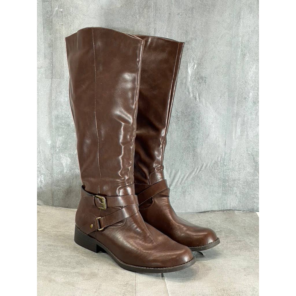 STYLE & CO Women's Cognac Marliee Side-Zip Round-Toe Tall Riding Boots SZ 10.5