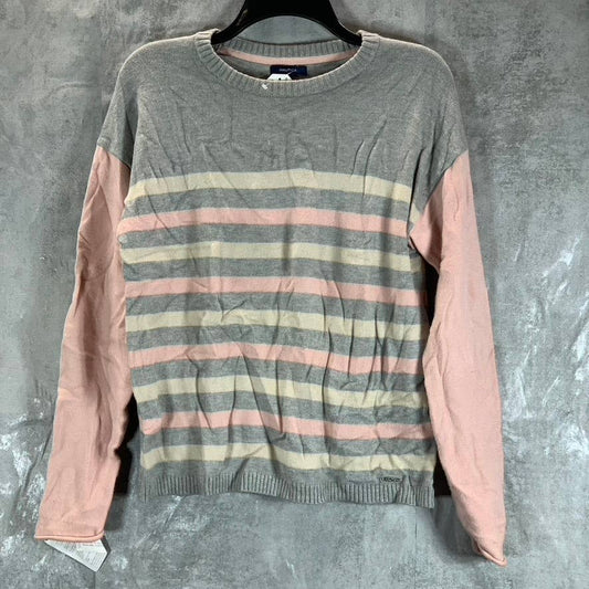 NAUTICA Women's Stormy Grey Heather Striped Colorblock Pullover Sweater SZ XS