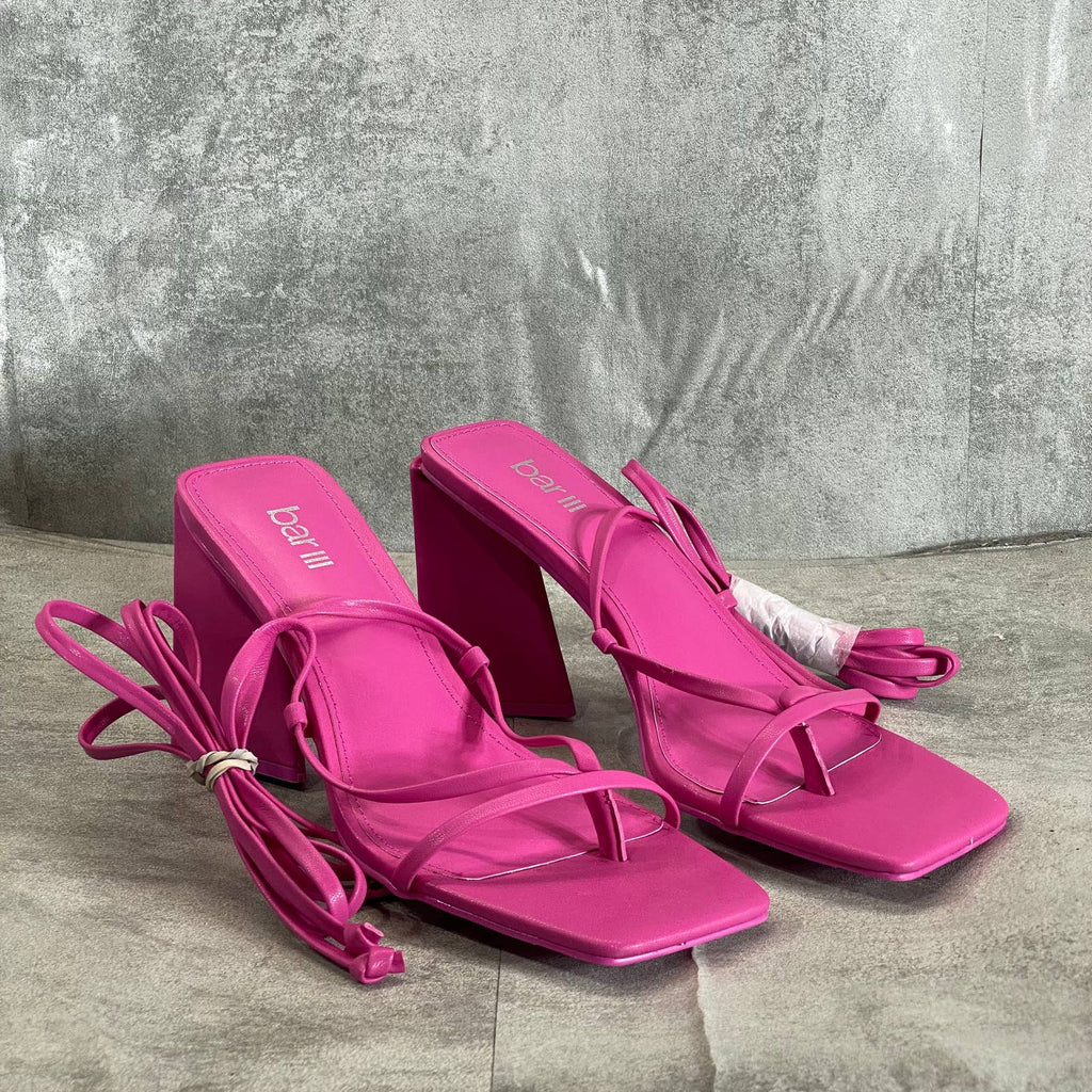 BAR III Women's Pink Smooth Alana Tie-Up Geo-Heel Square-Toe Sandals SZ 7.5