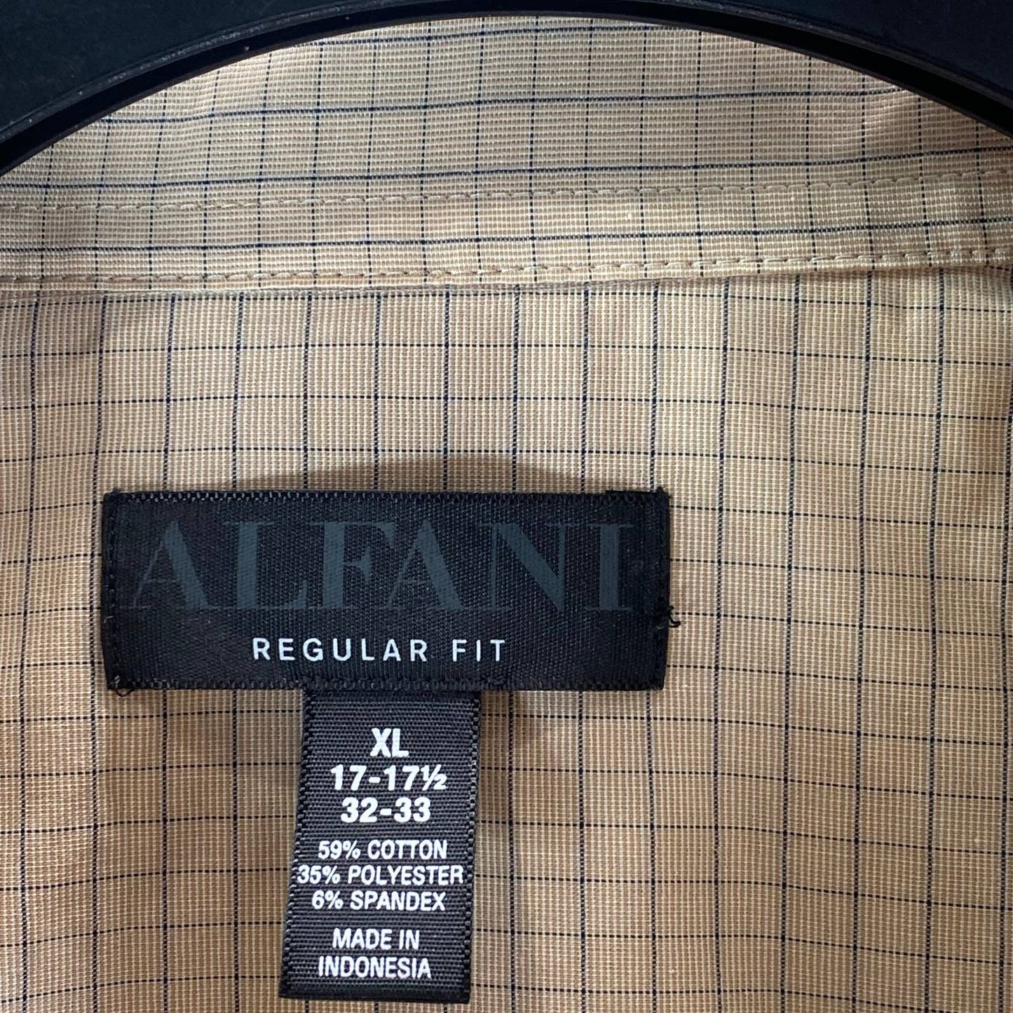 ALFANI Men's Tan Mini Check Regular-Fit Button-Up Long-Sleeve Shirt SZ XL