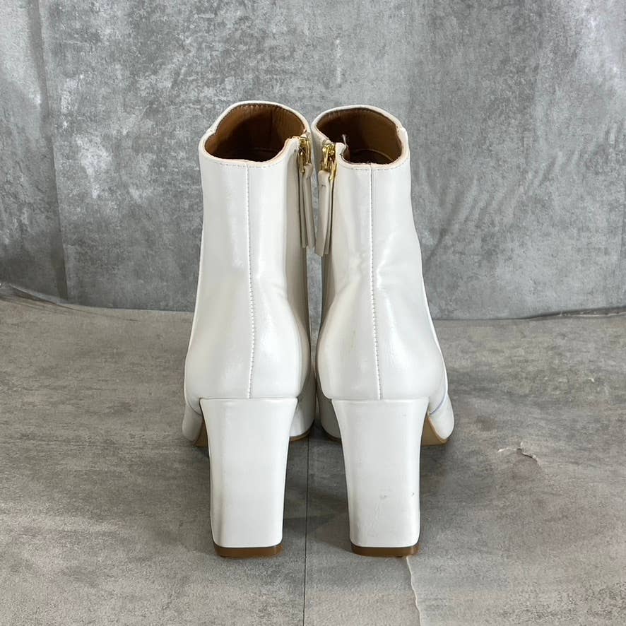 MADDEN GIRL Women's White Flexx Pointed-Toe Block-Heel Side-Zip Booties SZ 7.5