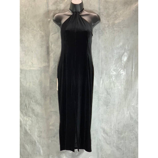 BARDOT Women's Black Alisa Velour Midi Tie-Neck Front Slit Sheath Dress SZ 8