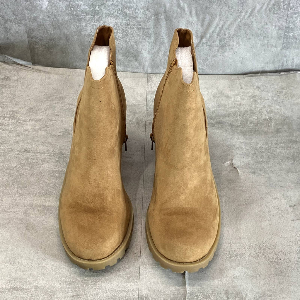 SUN+STONE Women's Taupe Micro Morghan Lug-Sole Block-Heel Booties SZ 10