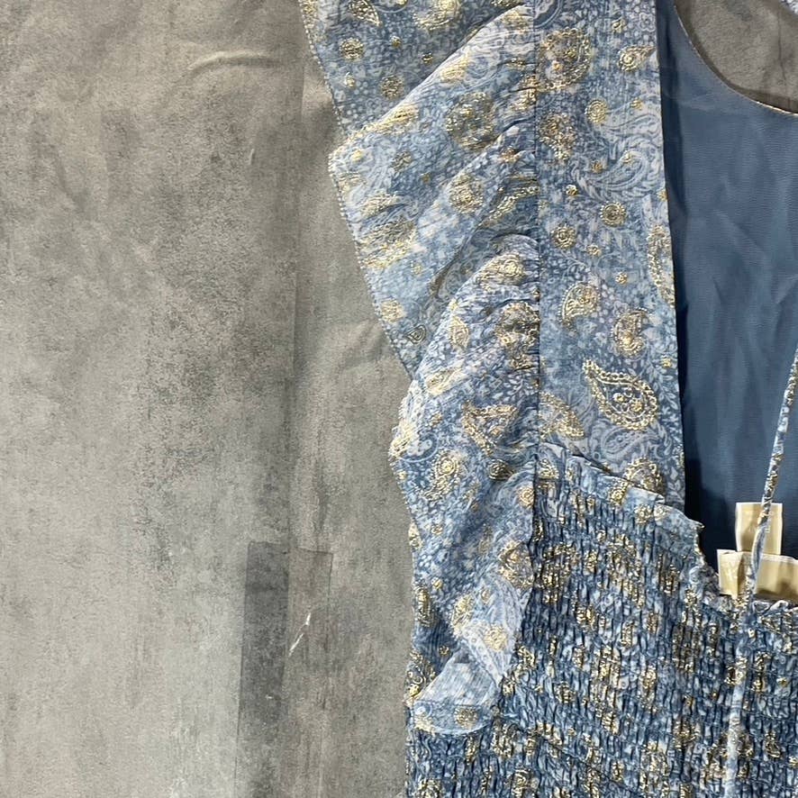MICHAEL MICHAEL KORS Women's Petite Chambray Paisley Smocked Ruffle Dress SZ P/M
