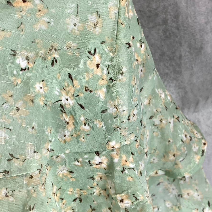 TRIXXI Juniors' Green Floral Halter Ruffle Tie-Waist Fit & Flare Mini Dress SZ L