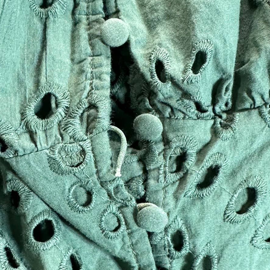 GUESS Women's Lichen Leaf Green Multi Larisen Cotton Eyelet Peplum Top SZ L
