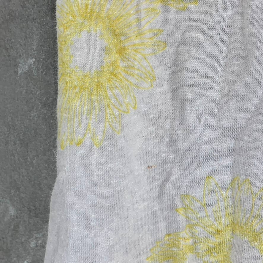 STYLE & CO Women's Yellow Combo Spring Escape Floral-Print Henley Top SZ M