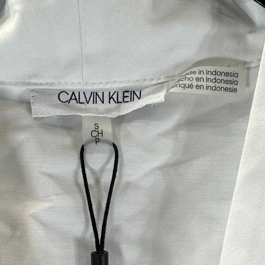 CALVIN KLEIN Women's Soft White V-Neck Tie Elbow Sleeve Top SZ S